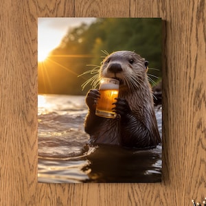 OTTER DIGITAL PRINT Cute Animal Drinking Beer Printable Poster Wall Art Decor Artwork Instant Download River Forest Funny Drink Alcohol