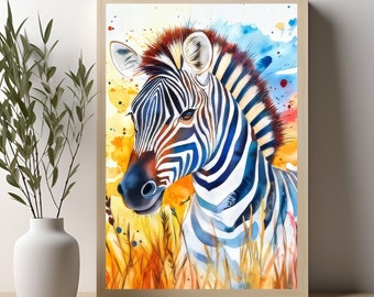 ZEBRA DIGITAL PRINT Cute Africa Nursery Animal Watercolor Printable Poster Wall Art Decor Woodland Baby Child Kid Gift Bedroom Painting
