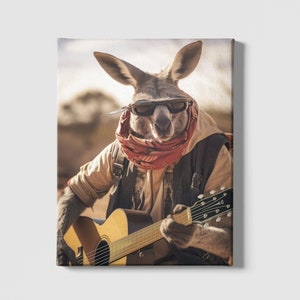 Kangaroo Playing Guitar Digital Print Animal Printable Wall Art Decor Artwork Instant Download Wallpaper Australia Outback Funny Abstract