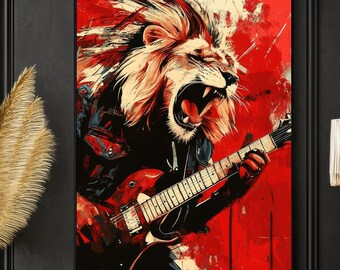 Lion Playing Electric Guitar Digital Graphic Art - Etsy
