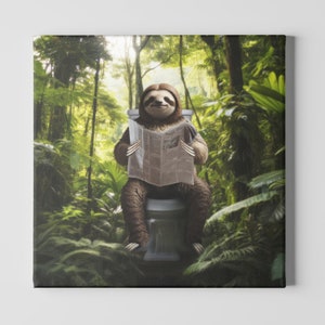 Sloth On a Toilet Digital Print Animal Poster Printable Funny Bathroom Wall Art Decor Artwork Instant Download Pura Vida Costa Rica Jungle
