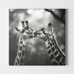 Ready to Hang GIRAFFE Couple CANVAS - Large Horizontal Romantic Cute Framed POSTER Wall Art Perfect Gift for Girlfriend Wedding