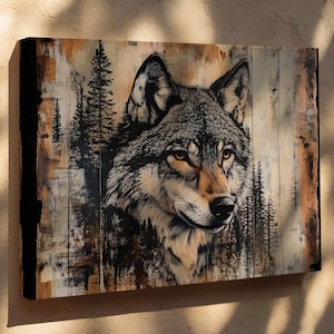 Ready to Hang WOLF CANVAS - Woodland Forest Large Horizontal Modern POSTER Rustic Cabin Wall Art Farmhouse Wildlife Hunting Lodge Decor