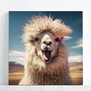 Ready To Hang Alpaca Canvas Large Horizontal Framed POSTER Wall Art Funny Animal Mountain Chile Peru Argentina Colombia Nature Kid Bedroom