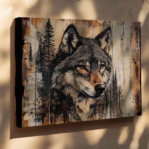 Ready to Hang WOLF CANVAS - Woodland Forest Large Horizontal Modern POSTER Rustic Cabin Wall Art Farmhouse Wildlife Hunting Lodge Decor