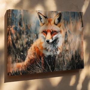 FOX Ready to Hang Woodland ANIMAL CANVAS - Abstract Wildlife Vintage Poster Red Fox Nature Wall Art Forest Western Cottage Living Room Decor