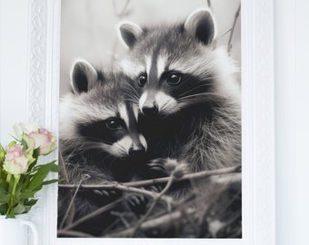 Raccoon Couple Digital Print Cute Animal Poster Printable Nursery Wall Art Decor Instant Download I Love My Girlfriend Boyfriend Valentine