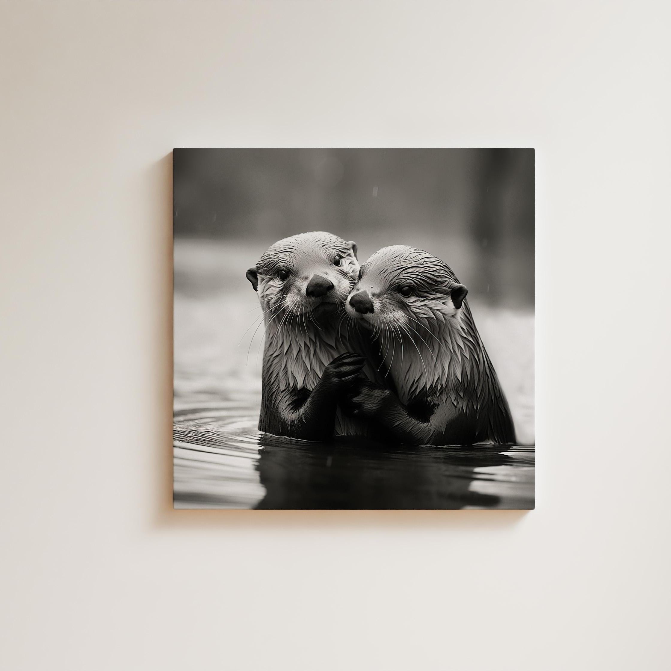 Ready to Hang OTTER Couple CANVAS - Romantic Cute Framed POSTER Modern Animal Wall Art Perfect Gift for Girlfriend Wedding Lover Valentine