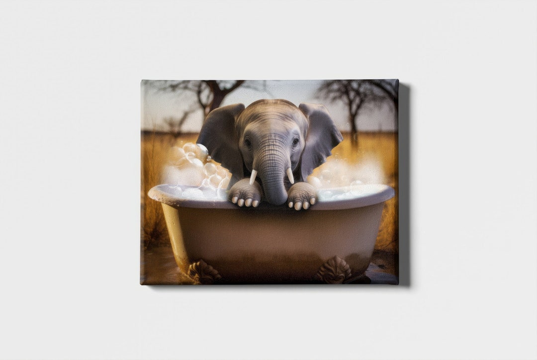 Elephant in a Bathtub Digital Print Animal Poster Printable Wall Art ...