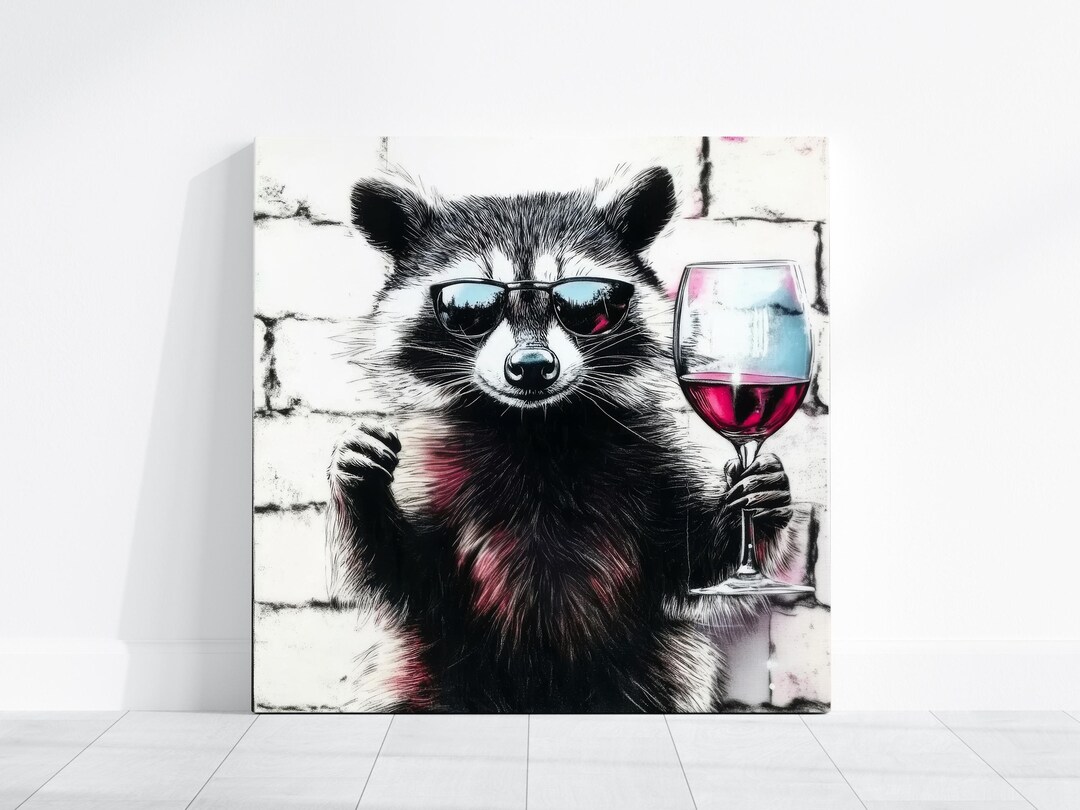 Ready to Hang RACCOON CANVAS -drinking Red Wine Funny Bar POSTER Dining ...