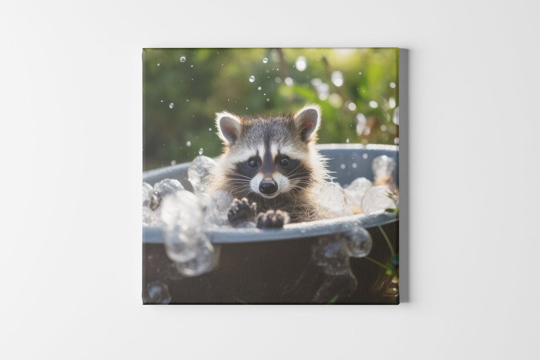 Ready to Hang RACCOON CANVAS - Cute Bathtub Bathroom Nursery Wall Art ...