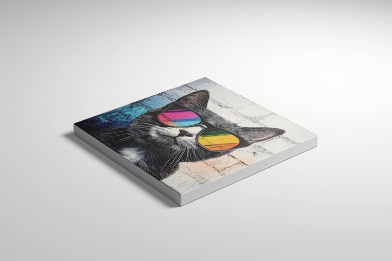 Ready to Hang CAT CANVAS - Funny Animal With SUNGLASSES Cool Stylish Street Art Modern Framed Poster Graffiti Colorful Retro Cat Wall Art bild 3