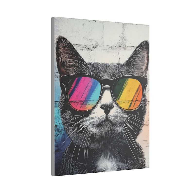 Ready to Hang CAT CANVAS - Funny Animal With SUNGLASSES Cool Stylish Street Art Modern Framed Poster Graffiti Colorful Retro Cat Wall Art bild 8
