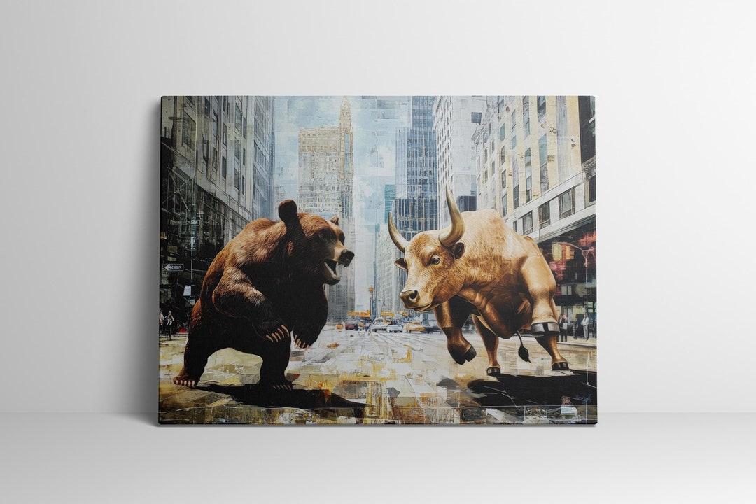 bull & bear digital prints, stock market art, wall... Ready to Hang BEAR Vs BULL CANVAS - Wall Street Stock Market Abstract ...