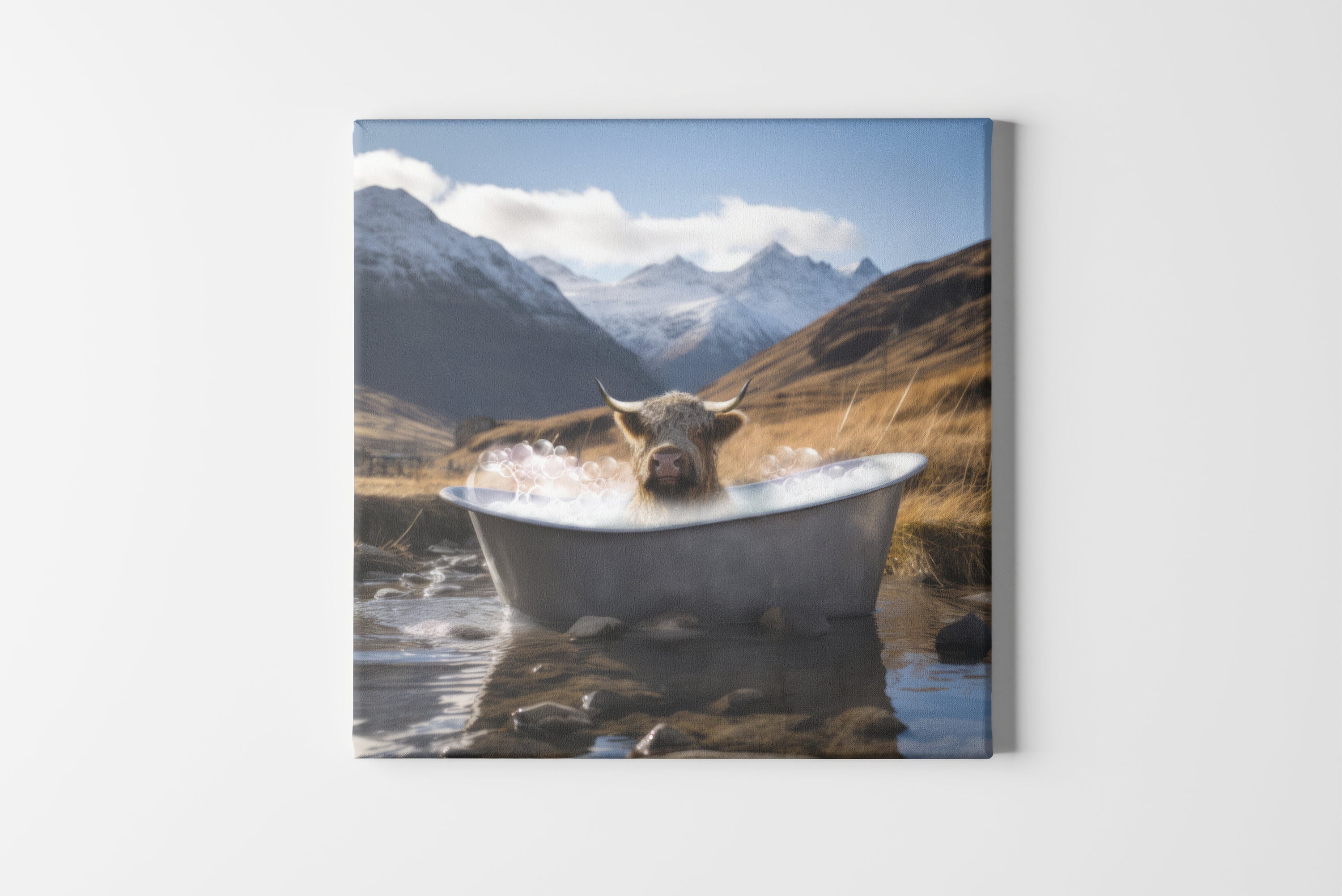 Highland Cow in a Bathtub Digital Print Animal in a Tub Poster