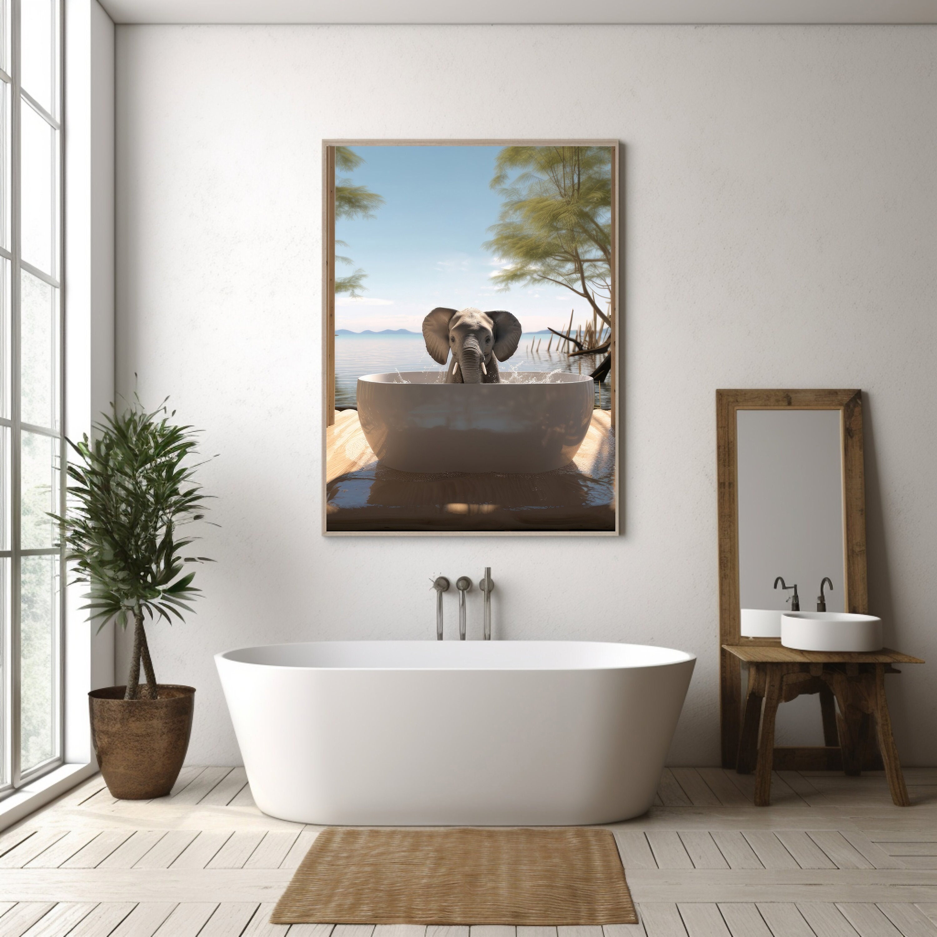 Cute Baby Elephant in a Bathtub Digital Print Animal Poster Printable ...