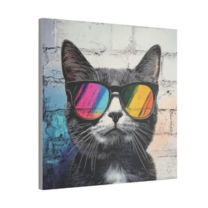 Ready to Hang CAT CANVAS - Funny Animal With SUNGLASSES Cool Stylish Street Art Modern Framed Poster Graffiti Colorful Retro Cat Wall Art bild 7