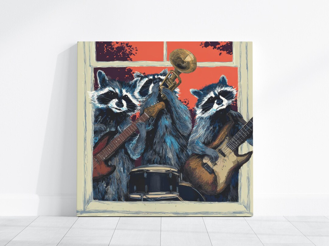 Ready to Hang RACCOON Rock Band CANVAS - Funny Punk and Rock N Roll ...