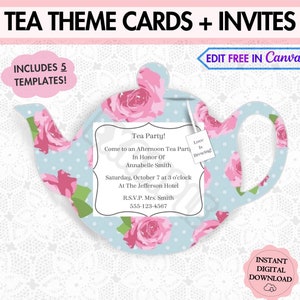 Teekanne bearbeitbare Einladung zum Ausdrucken, Teeparty, Mama-Teeparty, Nachmittagstee, Druck zu Hause, Einladung DIY, Damentee, Kinderparty, Teebeutel