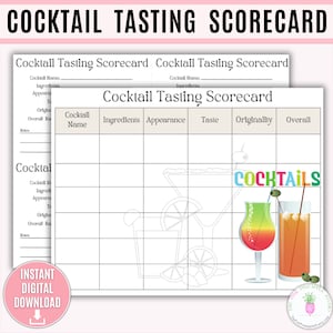 Cocktail Tasting Scorecard Printable Template, Cocktail Party, Fun Party Game, Cocktail Evaluation Ratings, Cocktail Judging, Cocktail Hour