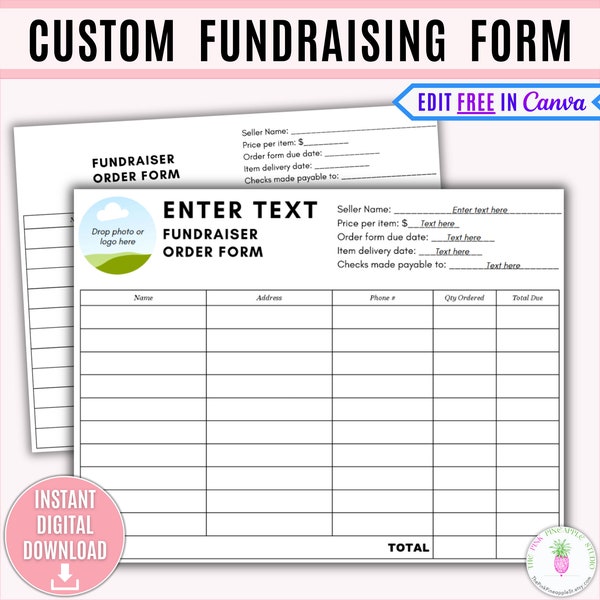 Editable Fundraising Form Printable, Sponsorship Form, Custom Fundraiser Form, Sales Order Form, Business Form, Fillable Editable Order Form