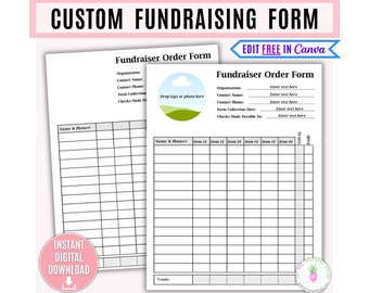 Editable Fundraising Form Printable, Sponsorship Form, Custom Fundraiser Form, Sales Order Form, Business Form, Fillable Editable Order Form