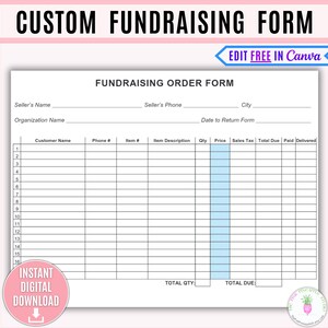 Editable Fundraising Form Printable, Sponsorship Form, Custom ...