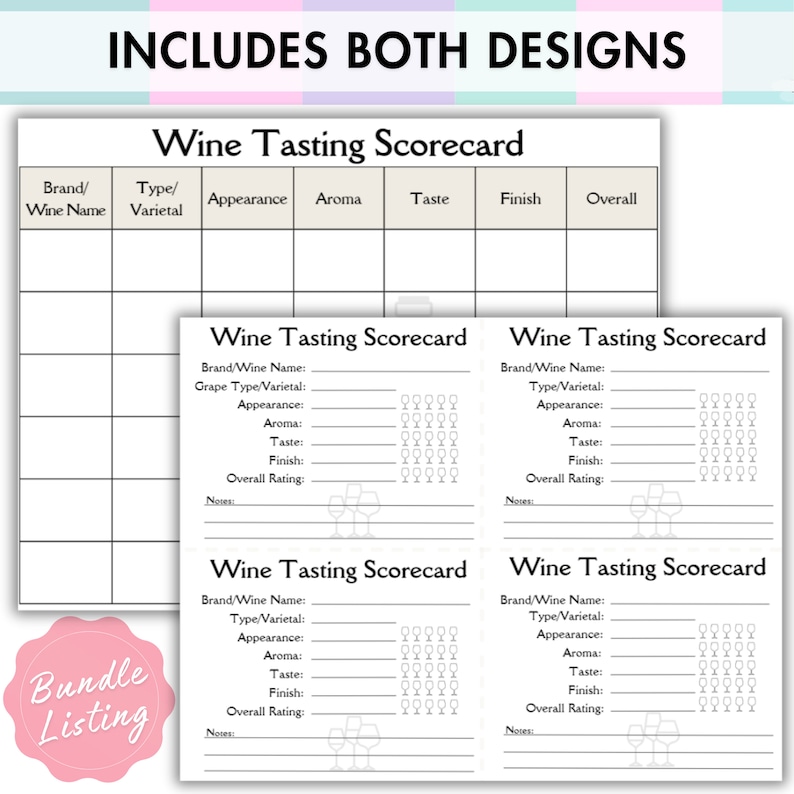 Wine Tasting Scorecard, Tasting Scorecard Wine Party, Wine Flight ...