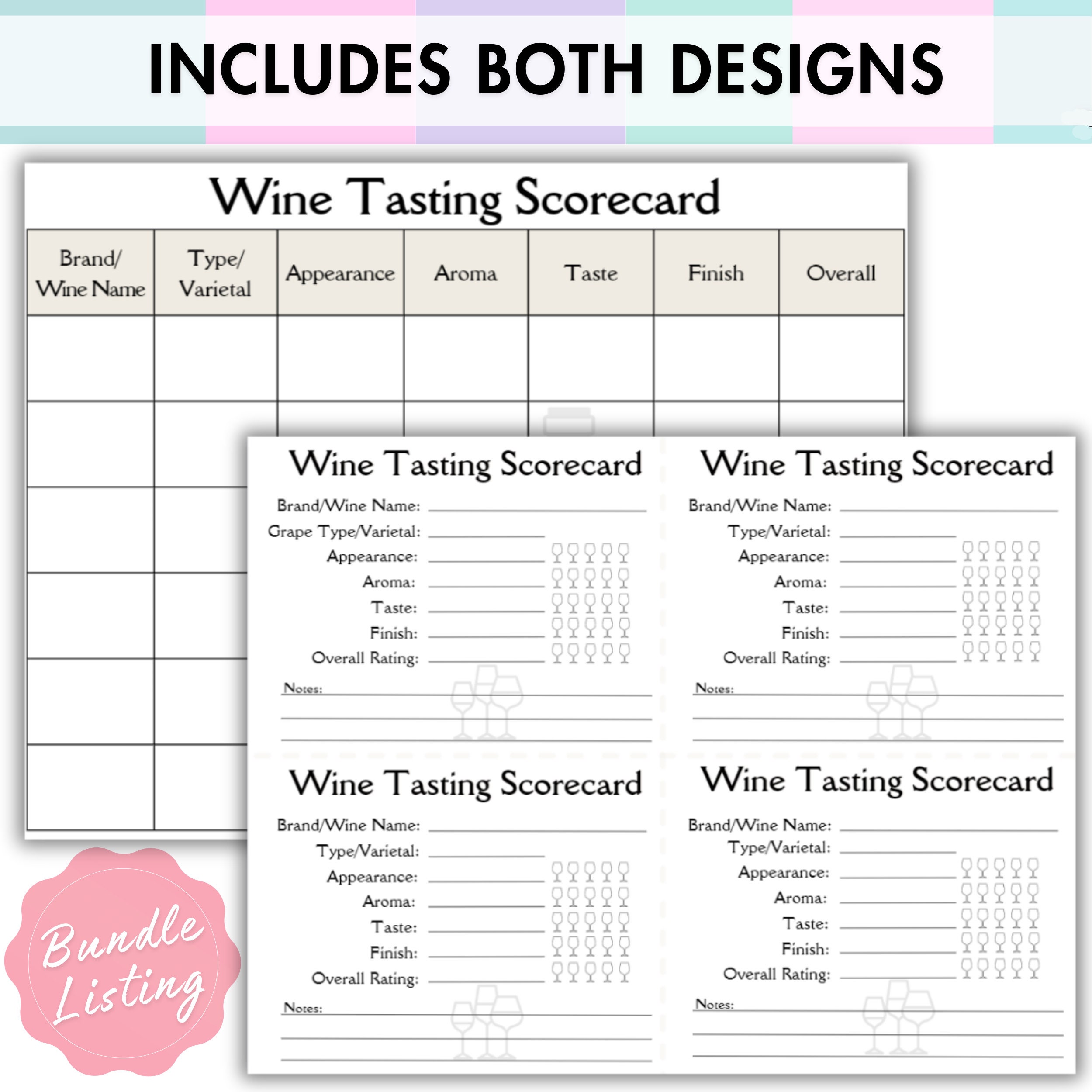 Wine Tasting Scorecard, Tasting Scorecard Wine Party, Wine Flight ...