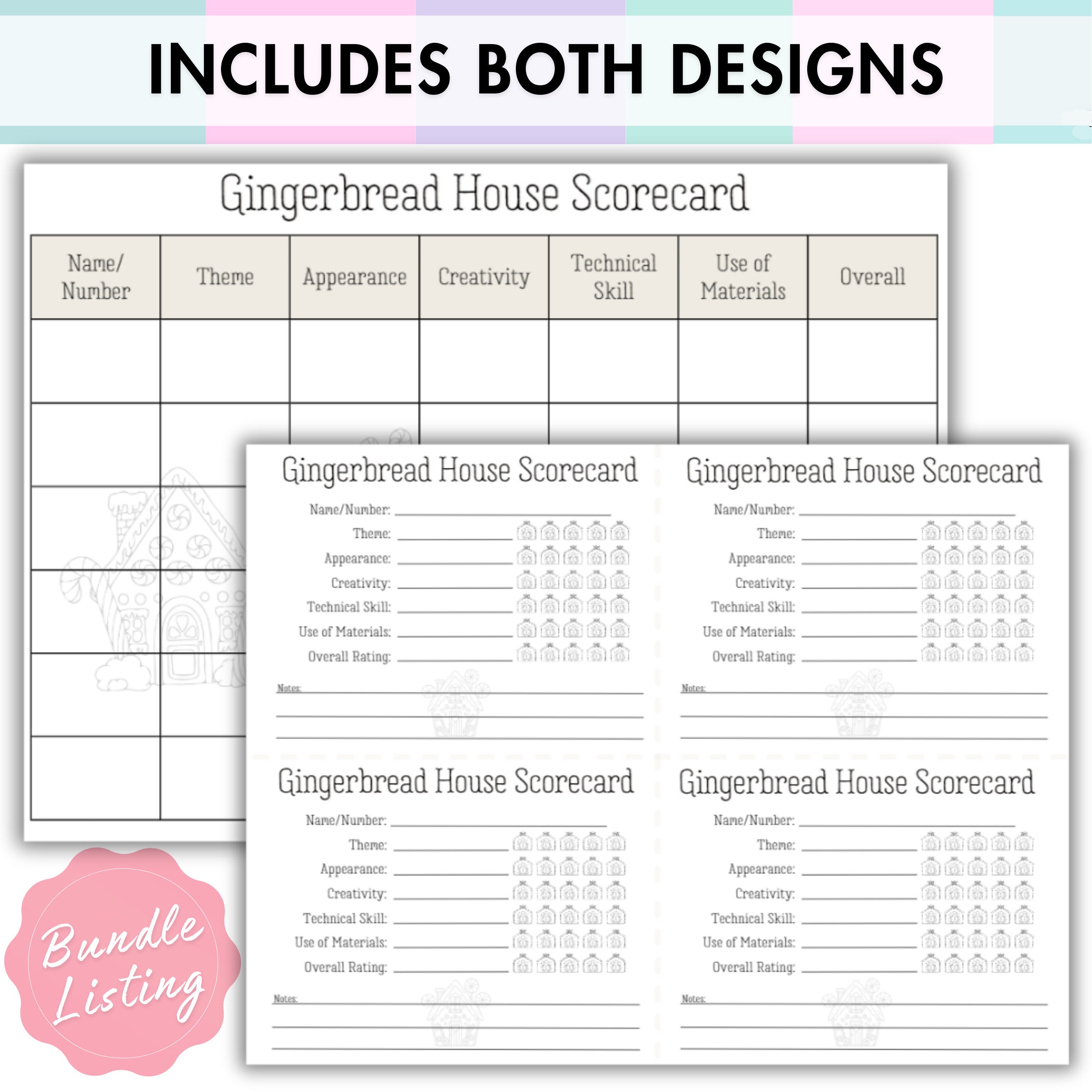 Gingerbread House Scorecard Printable Gingerbread House Etsy