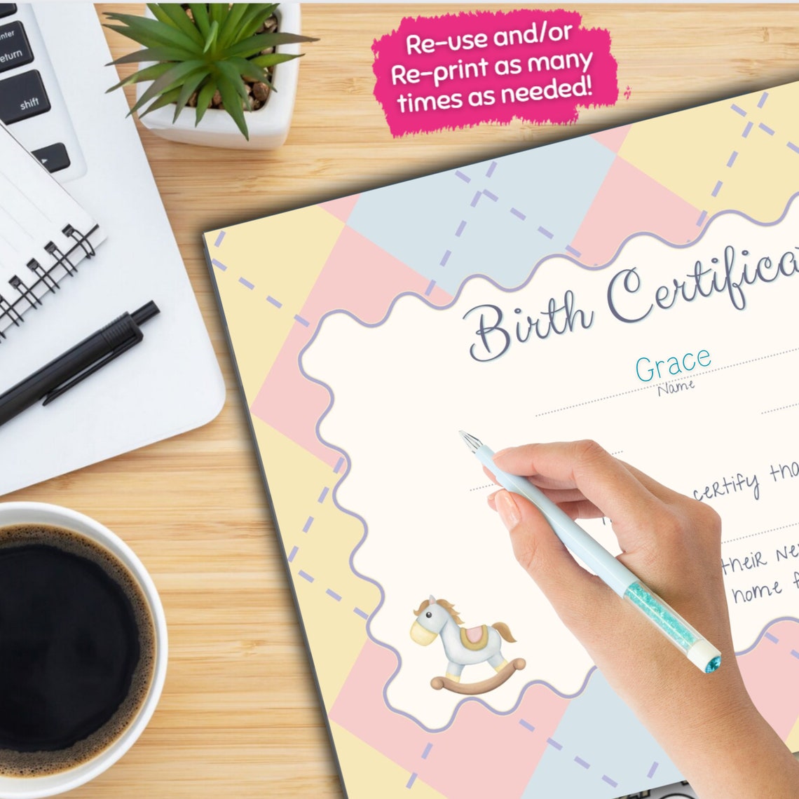 Doll Birth Certificate Printable, Custom Certificate, Baby Doll