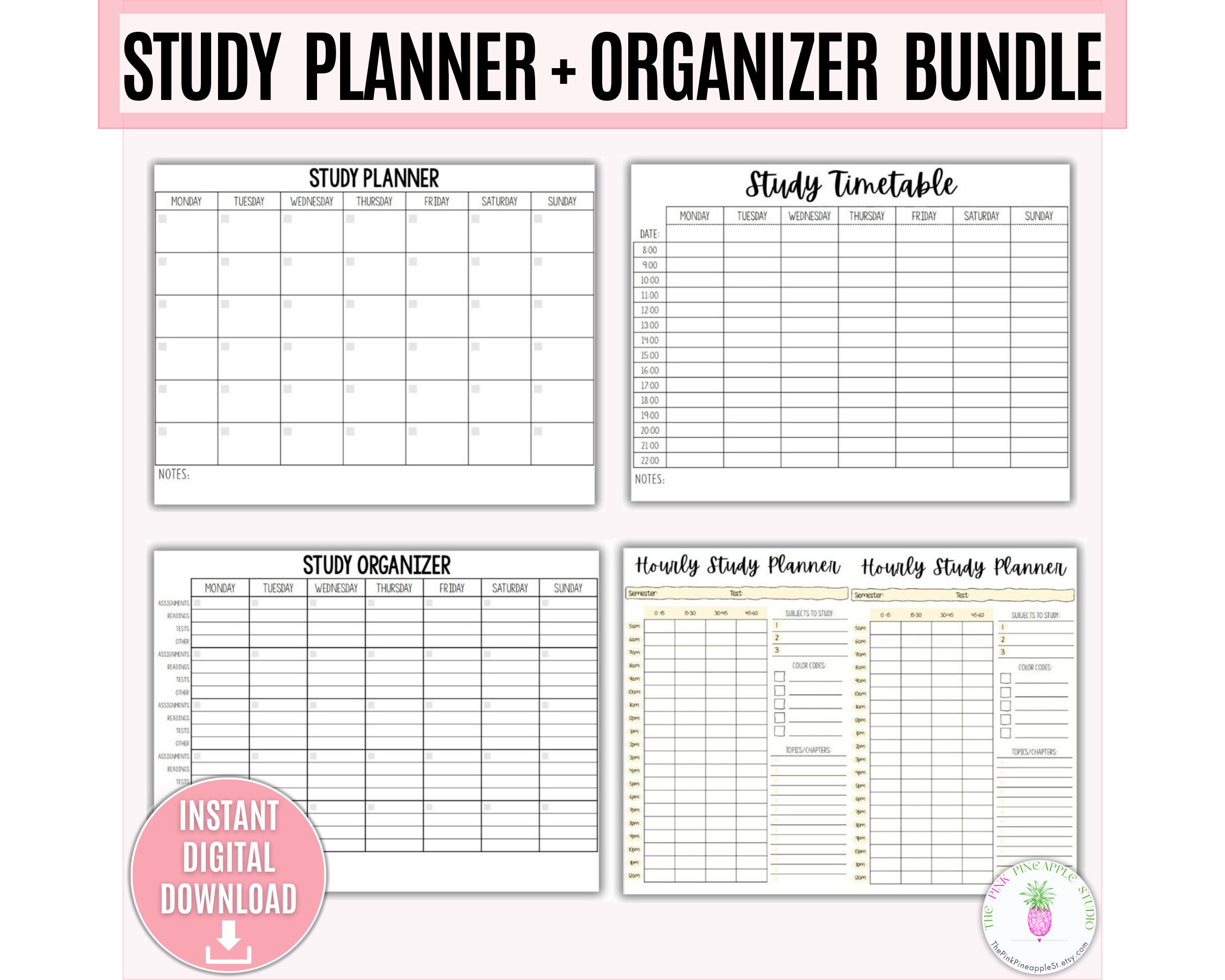 Study Planner Printable Bundle, Study Organizer, Study Timetable ...