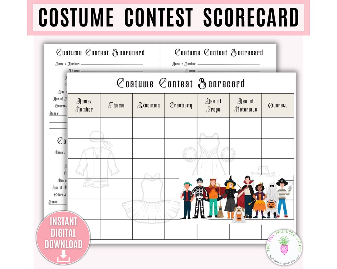 Costume Contest Scorecard Printable Costume Design Costume Evaluation Costume Contest Scorecard Printable Costume Design Costume Evaluation
