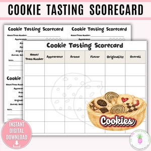 Cookie Verkostung Scorecard druckbare Vorlage, Keks Party, Gesellschaftsspiel, Keks Bewertung Bewertungen, Keks Beurteilen, Keks Börse Tauschen, Backen