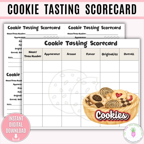 Cookie Tasting Scorecard Printable Template, Cookie Party, Party Game, Cookie Evaluation Ratings, Cookie Judging, Cookie Exchange Swap, Bake