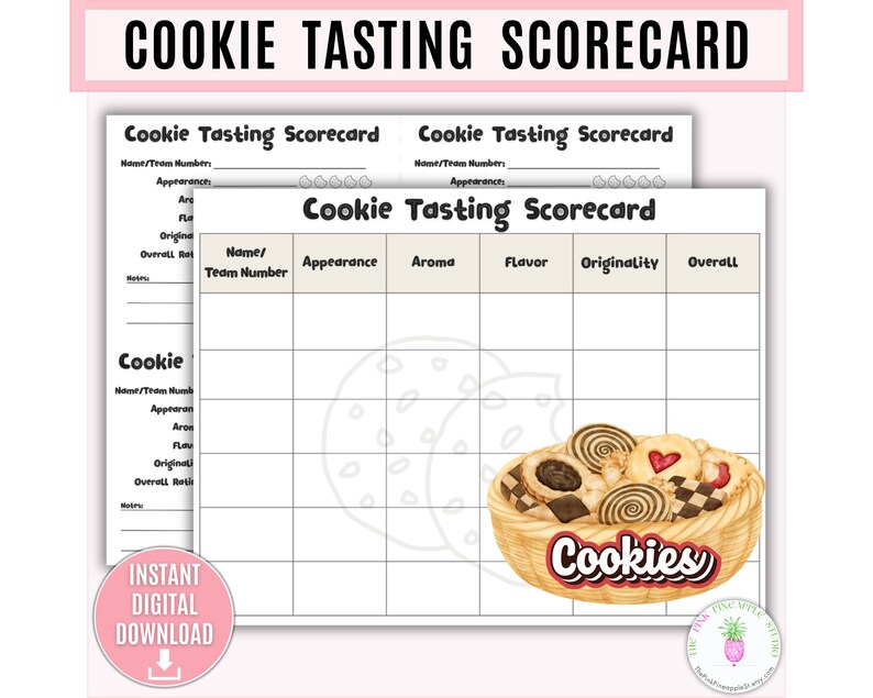 Cookie Tasting Scorecard Printable Template Cookie Party Party Game