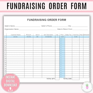 Fundraising Form Printable Template, Sponsorship Form, Fundraiser Form, Sales Order Form, Business Form, Fillable Order Form, Fill In, Blank