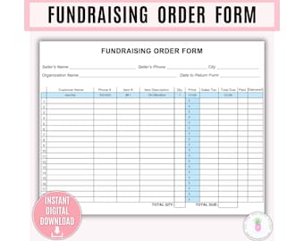 Fundraising Form Printable Template, Sponsorship Form, Fundraiser Form, Sales Order Form, Business Form, Fillable Order Form, Fill In, Blank