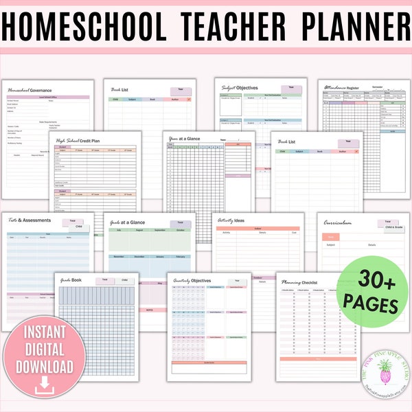 Homeschool Teacher Planner Printable Bundle, Home School Planner, Academic School Year Planner, Homeschool Resources, Homeschool Printable