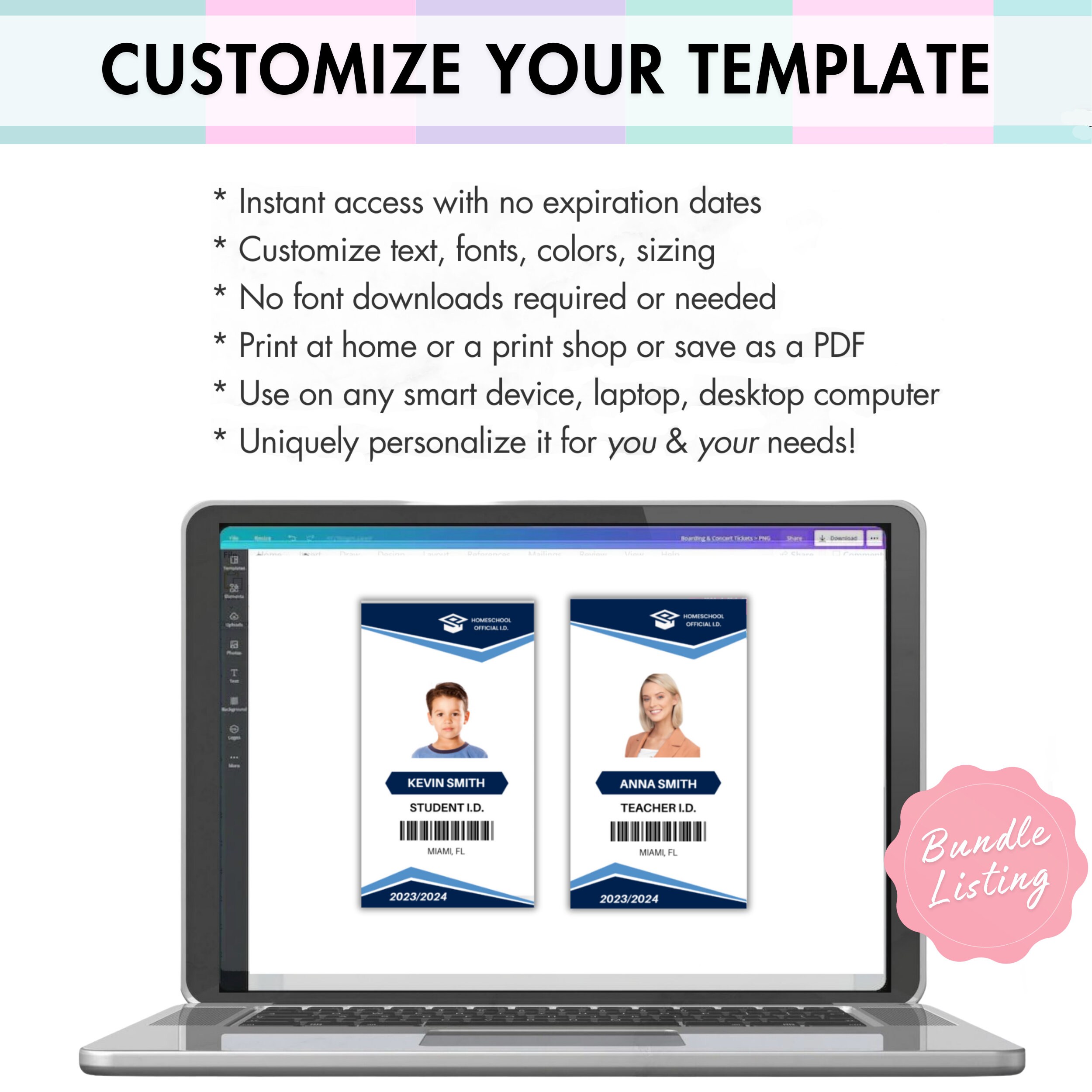 Homeschool Teacher &amp; Student Identification Card Editable Printable ...