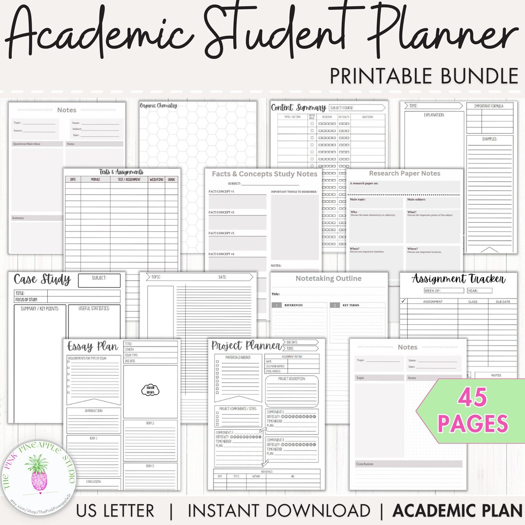 student-academic-planner-printable-bundle-student-organizer-etsy