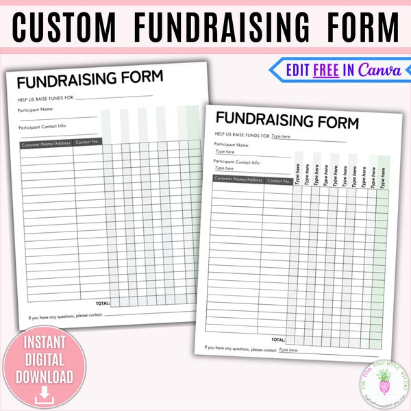 Editable Fundraising Form Printable, Sponsorship Form, Custom Fundraiser Form, Sales Order Form, Business Form, Fillable Editable Order Form