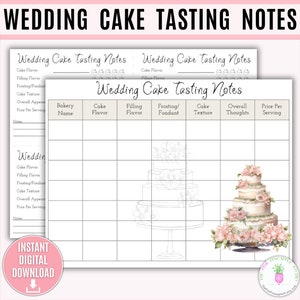 Notes de dégustation de gâteau de mariage, planificateur de gâteau de mariée, notes de dégustation, planification de mariage, liste de contrôle pour un mariage, dégustation de gâteaux de boulangerie, petits gâteaux de mariage
