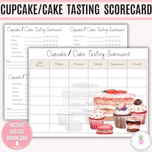 Afdrukbare sjabloon scorekaart cupcake-taart, bakeoff, proeverij, banketbakkerskaart, kaart van de banketbakker, proefnotities, fundraiser, cake