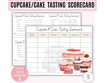 Cupcake Cake Tasting Scorecard Printable Template, Bakeoff, Tasting Party, Pastry Tasting, Pastry Chef Card, Tasting Notes, Fundraiser, Cake