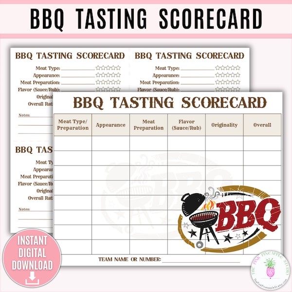 BBQ Tasting Scorecard Printable Template, Barbecue Cookoff Party Food Tasting Game, BBQ Judging Sheet, Grill Cook Off BBQ Competition Ballot