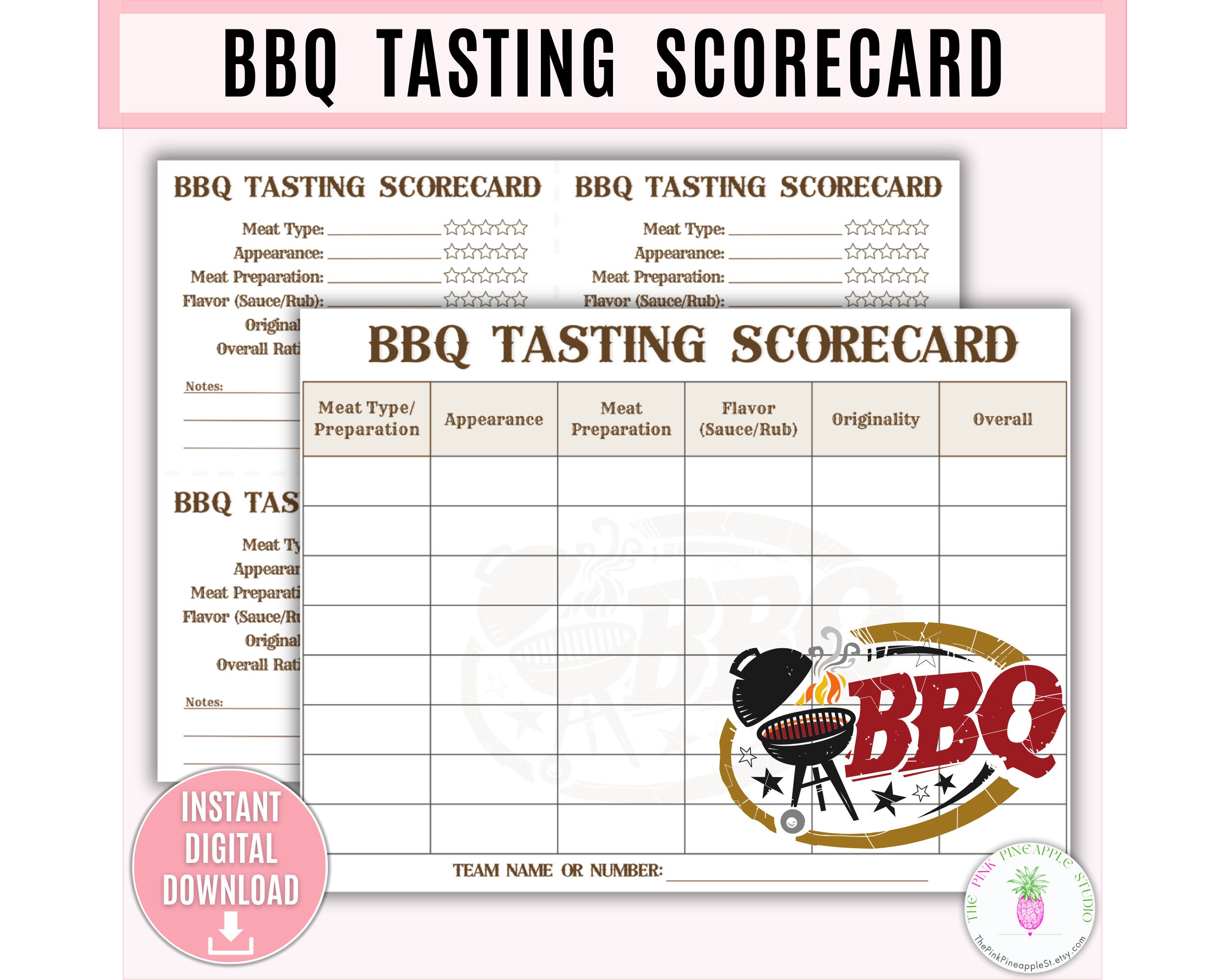 BBQ Tasting Scorecard Printable Template Barbecue Cookoff Party Food