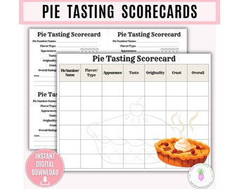Pie Tasting Scorecard, Pie Contest, Pie Scoresheet, Reunion Party, Potluck Game, Pie Tasting Sheet, Pie Competition, Pie Bakeoff, Pie Award