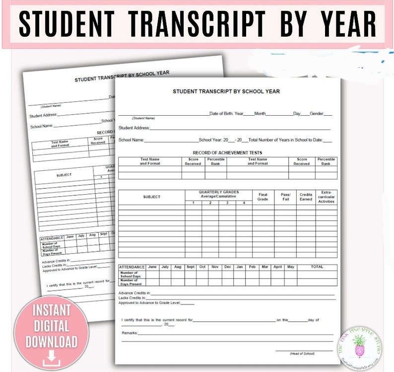 Student Yearly Transcript, Homeschool Printable, Homeschool Transcript ...