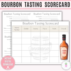 Bourbon Tasting Scorecard druckbar, Bourbon Party, Bourbon Flug, Bourbon Bewertung, Bourbon Beurteilen, Bourbonfass, Bourbon Liebhaber, Hirsch